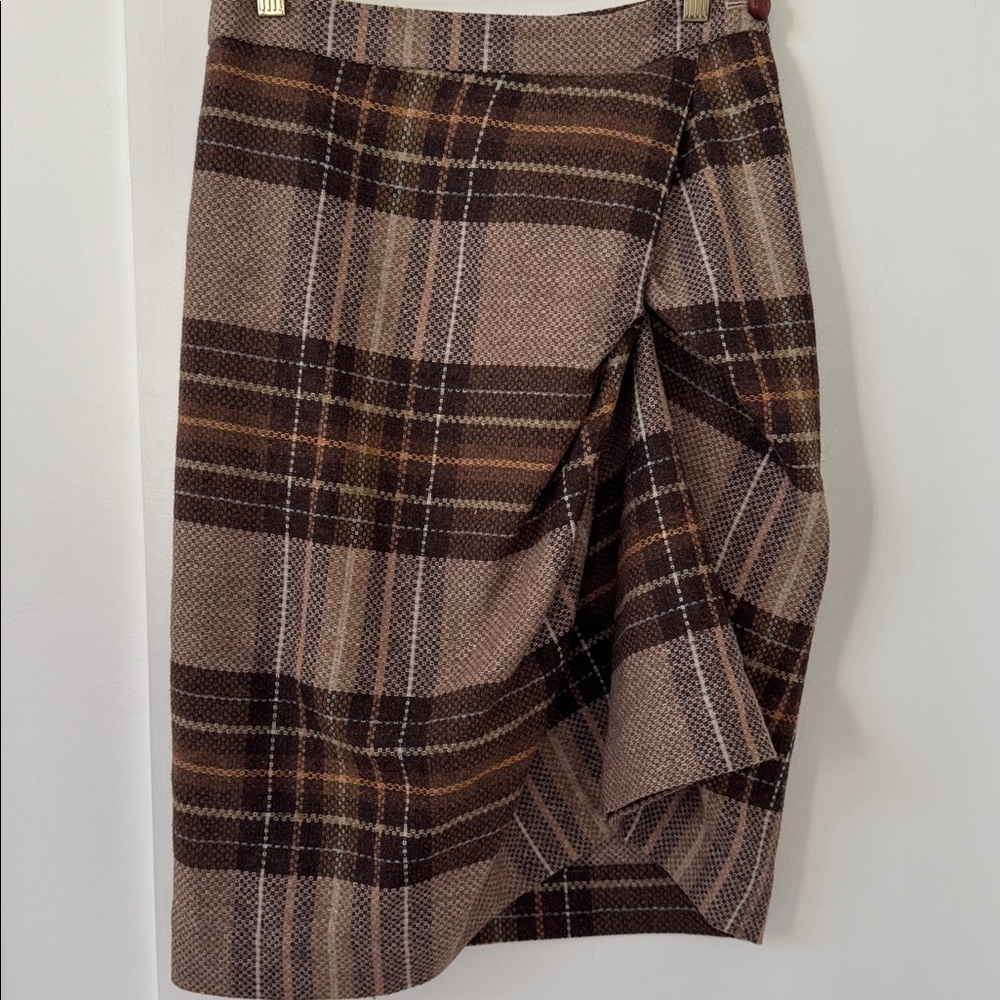 Anthropologie CARTONNIER MADE TO MEASURE SKIRT WOOL PLAID PENCIL GATHERED Size 4 - Picture 3 of 9